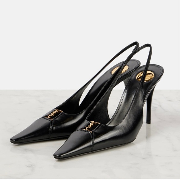 SAINT LAURENT Babylone 90 YSL logo cutout leather slingback pumps heels - Picture 3 of 6
